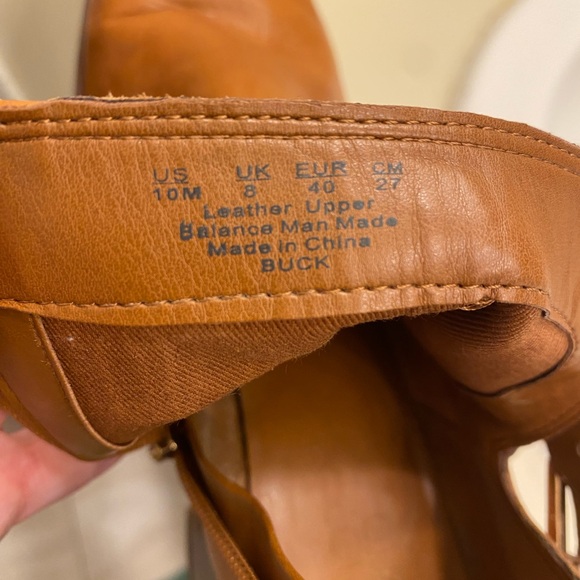 FRANCO SARTO CAMEL LEATHER ANKLE BOOTS WITH STRAPS WOMENS SIZE 10 STACKED HEEL - Picture 12 of 15